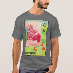 Japan Travel Poster - Cherry Blossoms - Sika Deer  T-Shirt