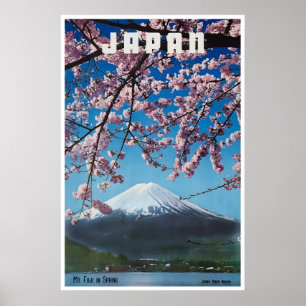 Japan Travel Poster Mt Fuji Print Japanese Cherry
