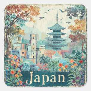 Japan travel poster square sticker