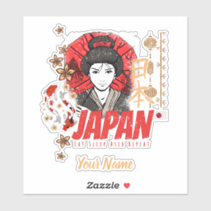 Japan Vintage Geisha with Flag Koi and Lotus Souve