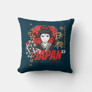 Japan Vintage Geisha with Flag Koi and Lotus Souve Cushion