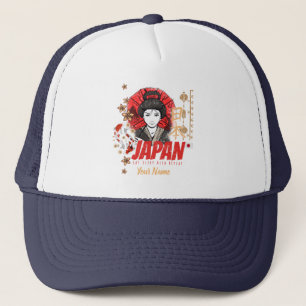 Japan Vintage Geisha with Flag Koi and Lotus Souve Trucker Hat