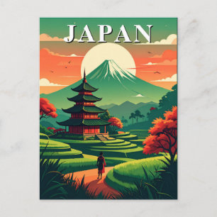 Japan Vintage Travel Pagoda and Mount Fuji Postcard