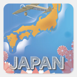 Japan vintage travel poster square sticker