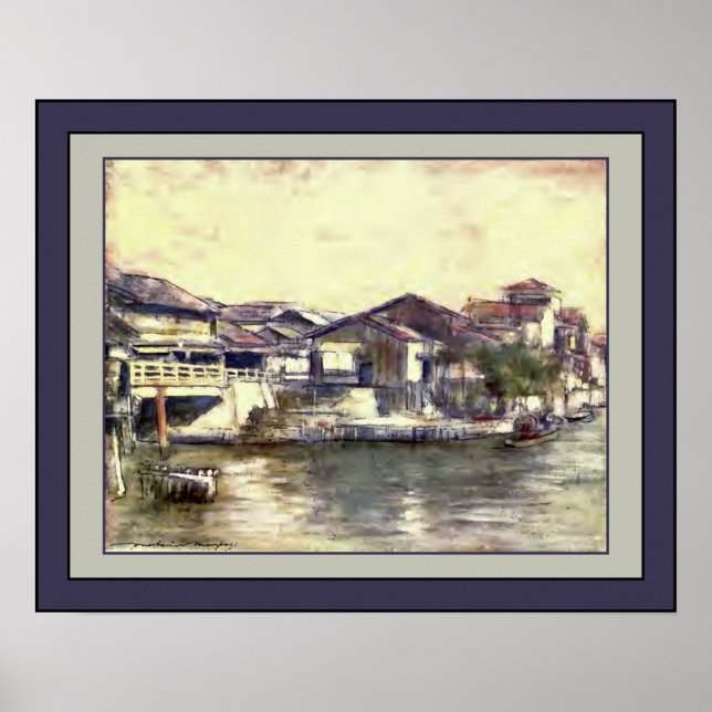 Japan Watercolor ~ “ A Tranquil Waterway” ~ 1901 ~ Poster (Front)