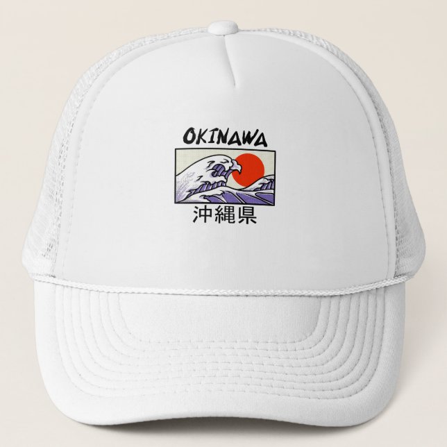 Japan Wave Beach Okinawa Island Trucker Hat (Front)