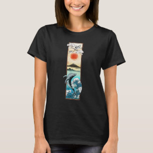 Japan wave crane art in japanese vaporwave retro v T-Shirt