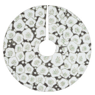Japan White Flower floral garden Brushed Polyester Tree Skirt