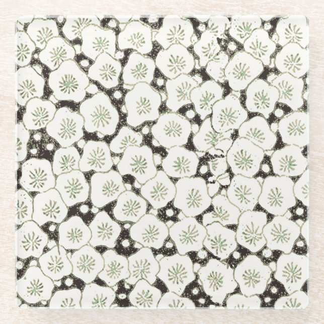 Japan White Flower floral garden Glass Coaster (Front)