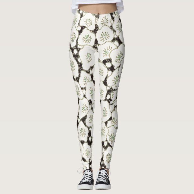 Japan White Flower floral garden Leggings (Front)