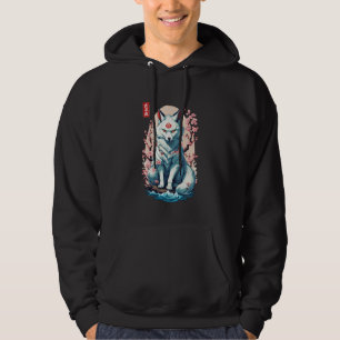 Japan White Fox Spirit Cherry Blossom Kitsune Aest Hoodie