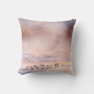 Japan winter nature. Wildlife scene, snowy nature. Cushion