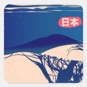 Japan winter Trees vintage airline poster. Square Sticker