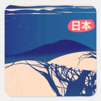 Japan winter Trees vintage airline poster. Square Sticker