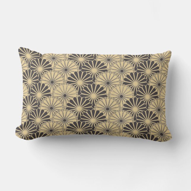 Japan. Yellow Floral Flowers. Lumbar Cushion (Front)