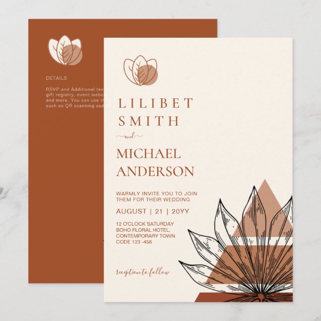 Japandi Abstract Scandinavian Geometric Wedding Invitation (Front/Back)