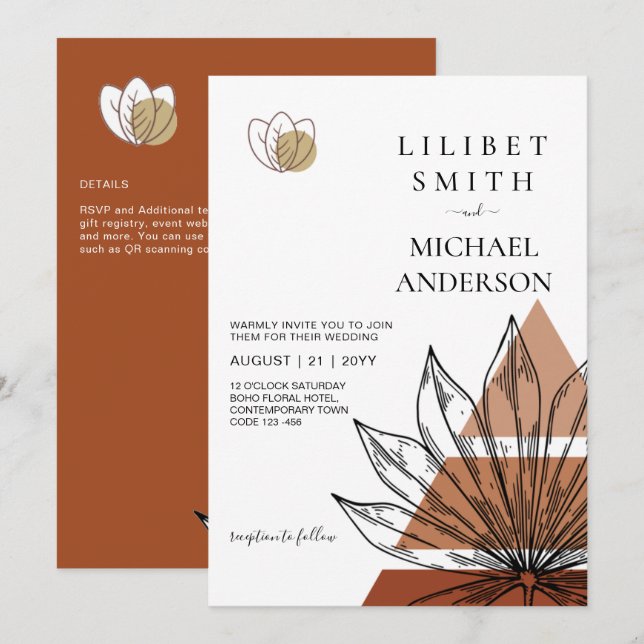 Japandi Abstract Scandinavian Geometric Wedding Invitation (Front/Back)