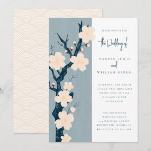 Japandi cherry blossom wedding invitation