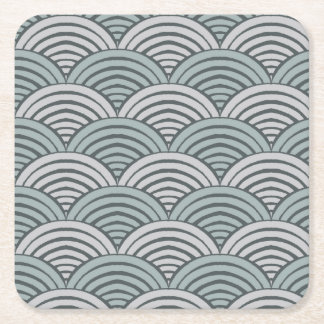 Japandi Farmhouse Grey Waves Hand Drawn Scallop Square Paper Coaster