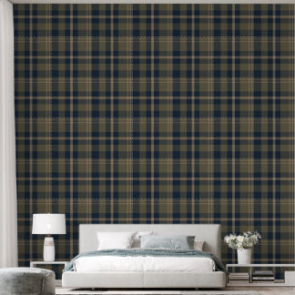Japandi Farmhouse Plaid in Navy and Olive Wallpaper