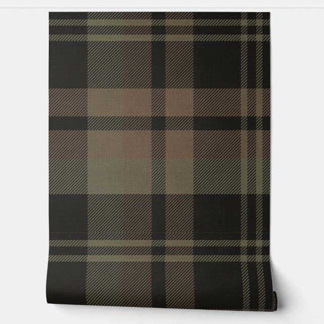 Japandi Farmhouse Plaid in Olive and Brown Wallpaper (Unrolling)