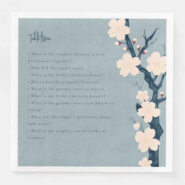 japandi flowers table trivia wedding napkin (Front)