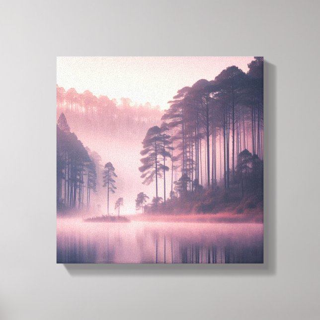 Japandi Fog Lake Sunrise Wall Scene Canvas Print (Front)