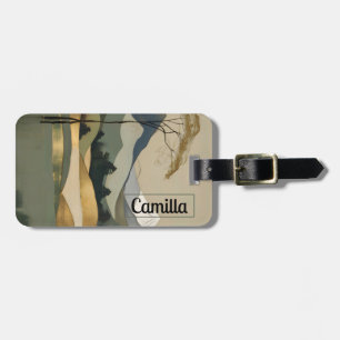 Japandi Gold & Green Mountain Landscape Luggage Tag