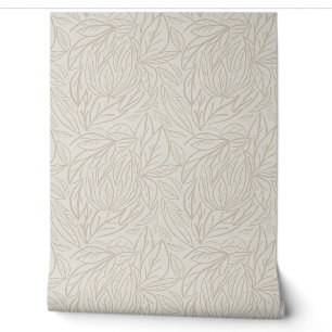 Japandi Line art minimal neutral beige leaves Wallpaper