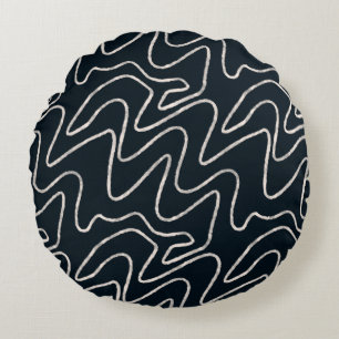Japandi Minimalist Brush Stroke Pattern in Cream  Round Cushion