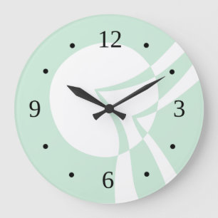 Japandi Mint White Abstract Art Large Clock