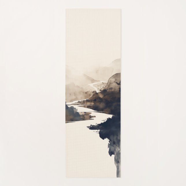 Japandi River Yoga Mat - Serene Landscape Design (Front)