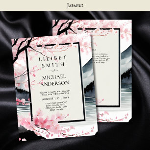 Japandi Scandinavian Wedding Theme Pink Black Invitation