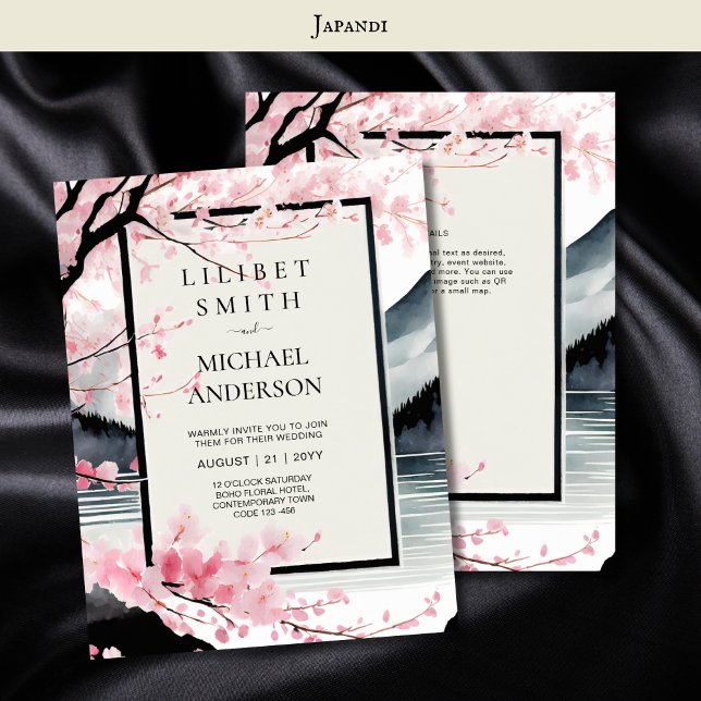 Japandi Scandinavian Wedding Theme Pink Black Invitation (Creator Uploaded)