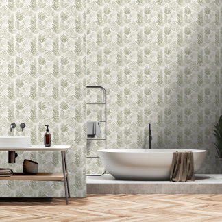 Japandi style sage herbal elements wallpaper
