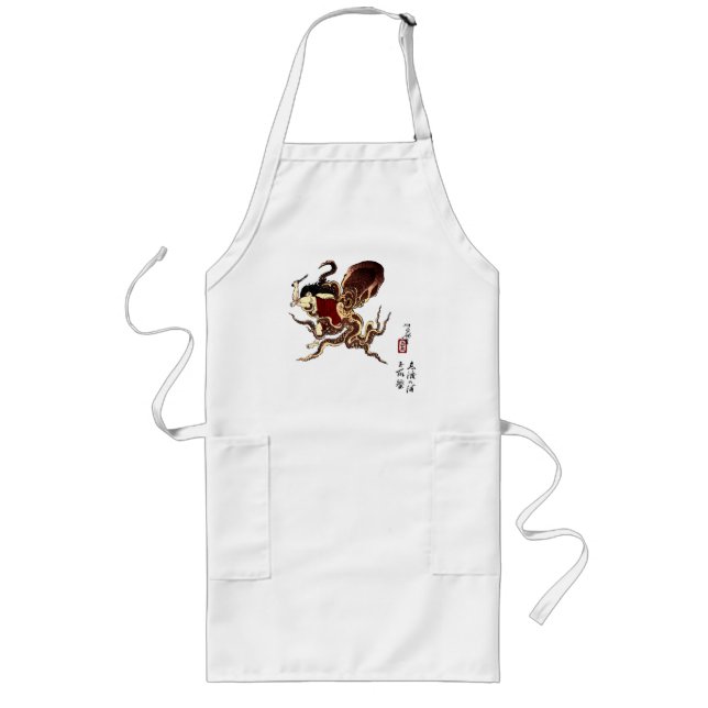 Japanese Abolone Diver and Octopus Fighting Long Apron (Front)