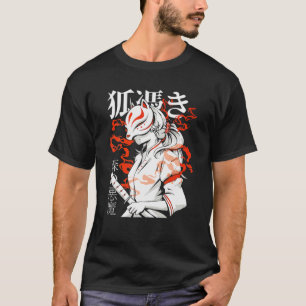 Japanese Aesthetic Anime Girl Kawaii Kitsune Mask T-Shirt