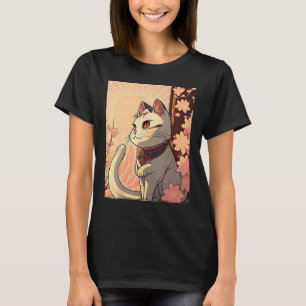 Japanese Aesthetic Cute cat japan Sakura Cherry Bl T-Shirt