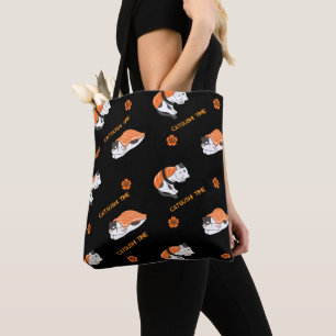 Japanese Aesthetic Cute Cat & Sushi Pattern Tote Bag