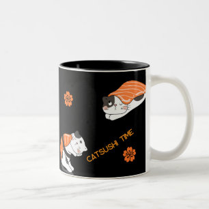 Japanese Aesthetic Cute Cat & Sushi Pattern Two-Tone Coffee Mug
