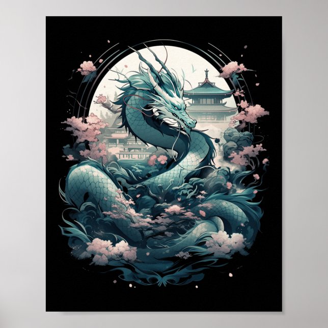 Japanese Aesthetic Dragon Japanese Art Japan Tatto Poster (Front)