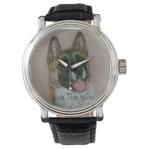 Japanese akita pinto and white dog portrait watch