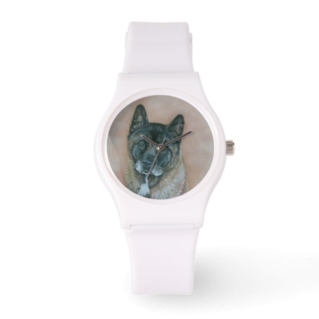 Japanese akita with black face dog portrait art watch (Front)
