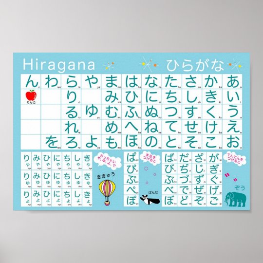 Japanese Alphabet Hiragana Poster Zazzle Co Uk