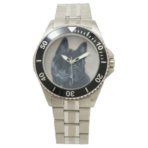 Japanese/American black akita dog portrait art Watch