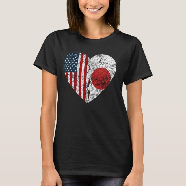 Japanese American Flags Heart United States Japan  T-Shirt (Front)