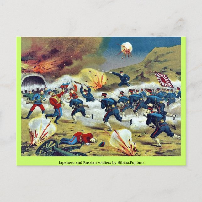 Japanese and Russian soldiers by Hibino,Fujitarō Postcard (Front)