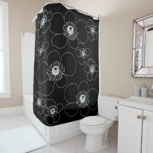Japanese Anemones on Black Duvet Cover Shower Curtain