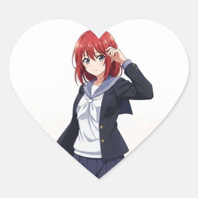Japanese animated female characters heart sticker (Front)
