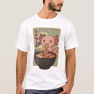 Japanese Anime Axolotls Ramen Black Axolotl Eating T-Shirt